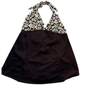 White Stag Woman Black Floral Halter Swimdress – Size 3X (22W/24W)